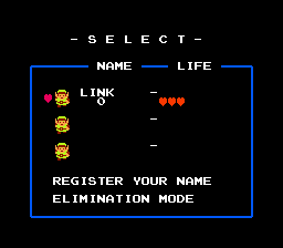 Select screen from Zelda 1 on NES