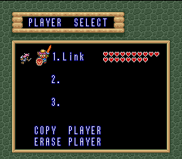 Select screen from Zelda 3 on SNES